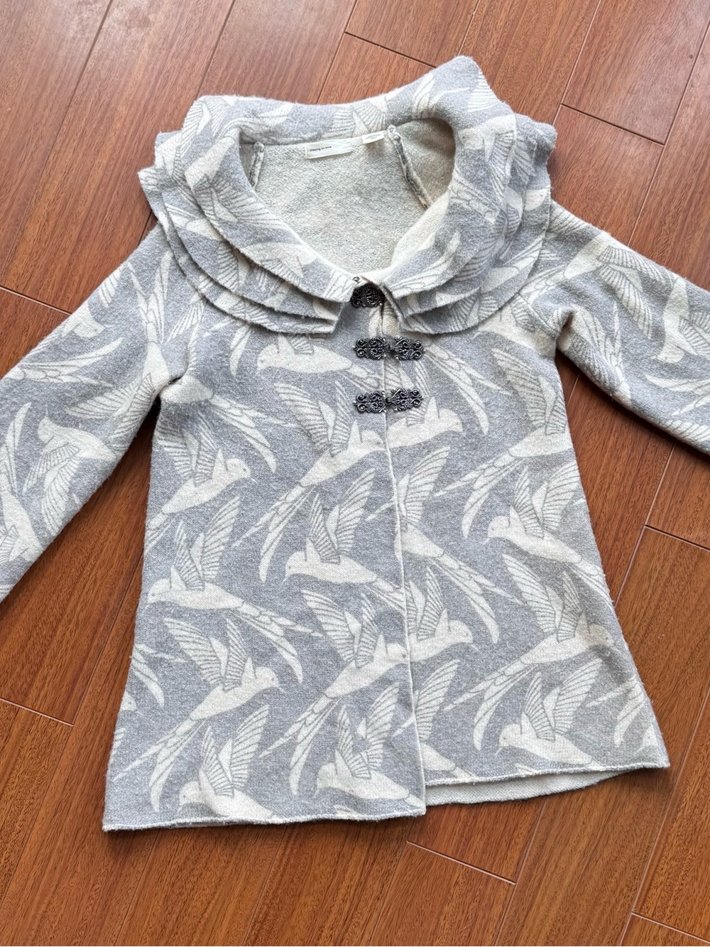Anthropologie Sleeping On Snow Gray & Cream Wool  Dove Cottage Witchy Cardigan M